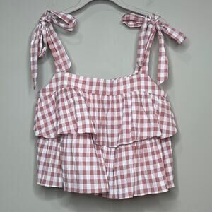 &merci Pink Gingham Shoulder Tie Tank Size L